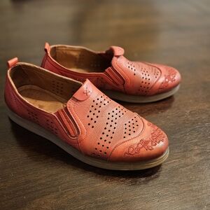 Red Women's Leather Slip-On Shoes